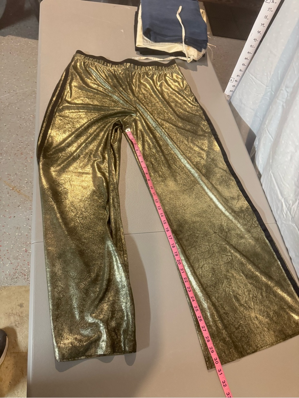 Free People Metallic Gold Wide Leg Pants with Black Side Stripe - Picture 4 of 5